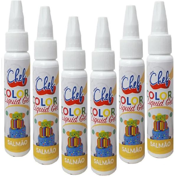 Kit 6 Corantes Liquido Gel Salmão 25G Iceberg Imagem de Kit 6 Corantes Liquido Gel Salmão 25G Iceberg