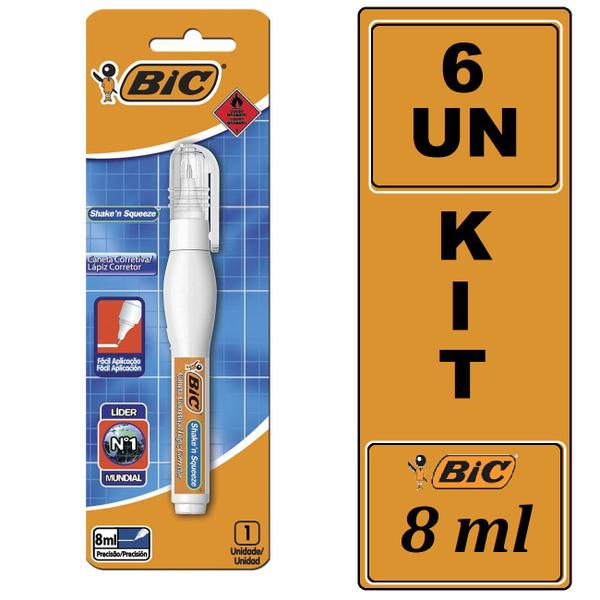 Imagem de Kit 6 Corretivo em Caneta Bic 8ml Precisão Shake'n Squeeze