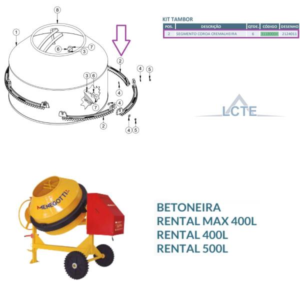 Imagem de Kit 6 Cremalheira Segmentada Betoneira Menegotti C/parafusos