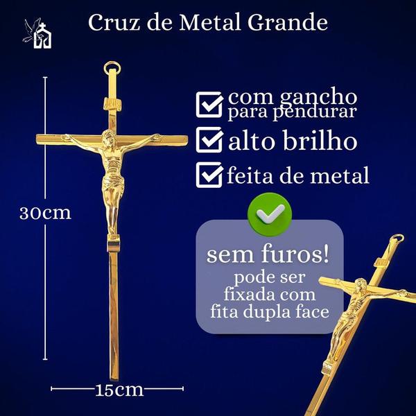 Imagem de Kit 6 Crucifixo Cruz Metal Moderno Cromado 30cm Atacado