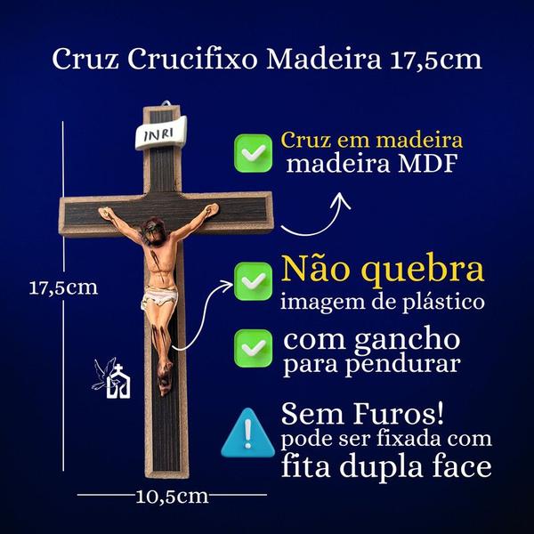 Imagem de Kit 6 Cruz Crucifixo de Madeira 17cm Atacado Revenda