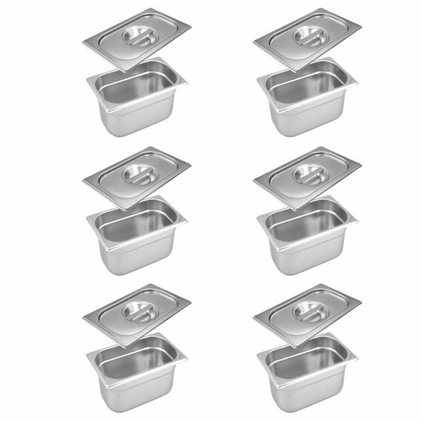 Imagem de Kit 6 Cuba Gastronômica Aço Inox Para Buffet GN 1/4X100MM Com Tampa Sebem