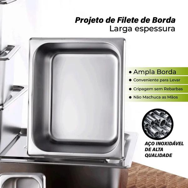 Imagem de Kit 6 Cuba Gastronômica Inox Gn 1/6 150mm Com Tampa Gn 1/6