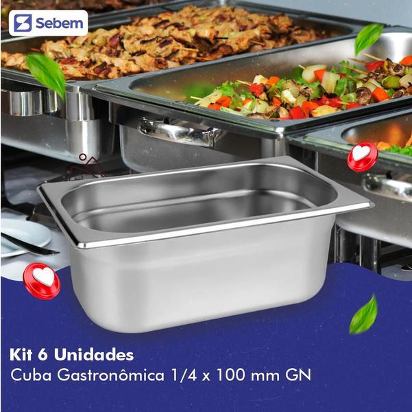 Imagem de Kit 6 Cubas Gastronômicas GN 1/4X100MM  em Inox para Buffet Sebem