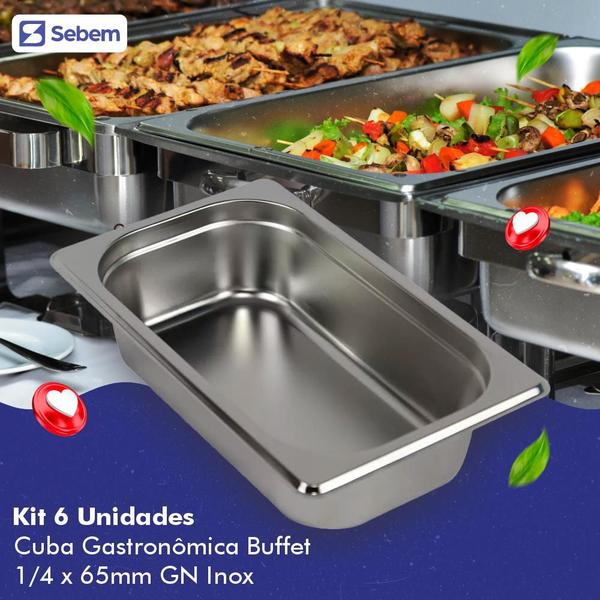 Imagem de Kit 6 Cubas GN 1/4X65MM  Inox Gastronomica Sebem