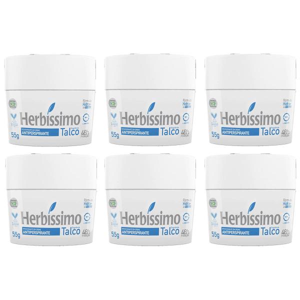 Imagem de Kit 6 Desodorante Creme Antiperspirante Talco Herbíssimo 55g