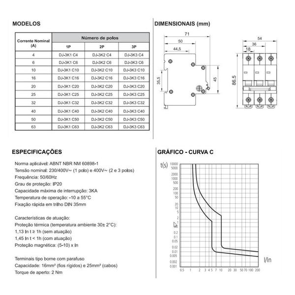 Imagem de Kit 6 Disjuntor Bipolar Duplo 4 ao 63A