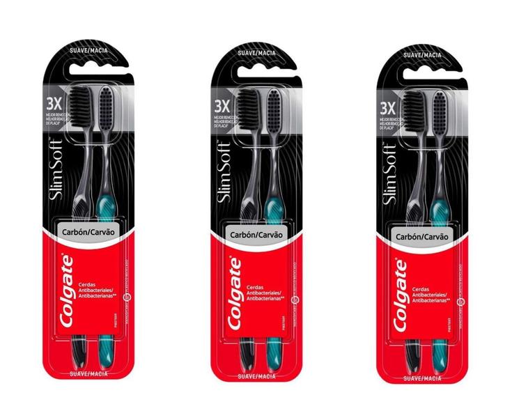 Imagem de Kit 6 Escova de Dente Colgate Slim Soft Black Suave Macia