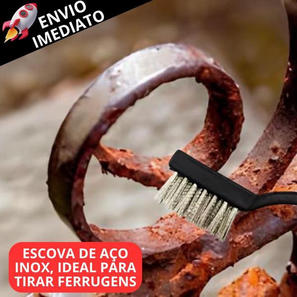 Imagem de Kit 6 Escova Multiuso Profissional Tira Ferrugem Aço Inox Latão Nylon Limpezas Pesadas Grelha Joias