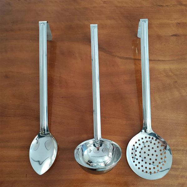 Kit 6 Escumadeiras Fritura Grande Cozinha Industrial Pastel Espumadeira Aço Inox - Brinox Imagem de Kit 6 Escumadeiras Fritura Grande Cozinha Industrial Pastel Espumadeira Aço Inox