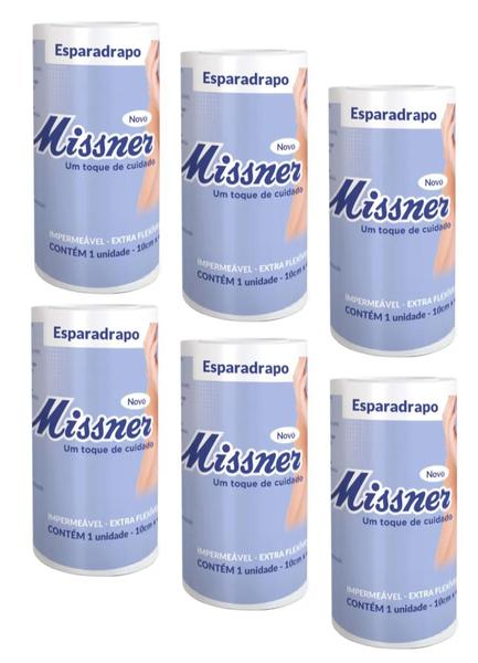 Imagem de Kit 6 Esparadrapo Impermeável 10cm X 4,5m Branco - Missner