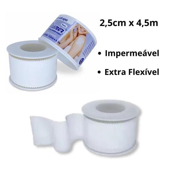 Imagem de Kit 6 Esparadrapo Impermeável Branco Missner 2,5cm x 4,5m