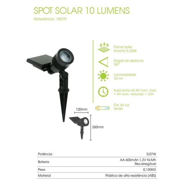 Imagem de Kit 6 Espeto Refletor Led Solar Externo Jardim Pro10LM Verde