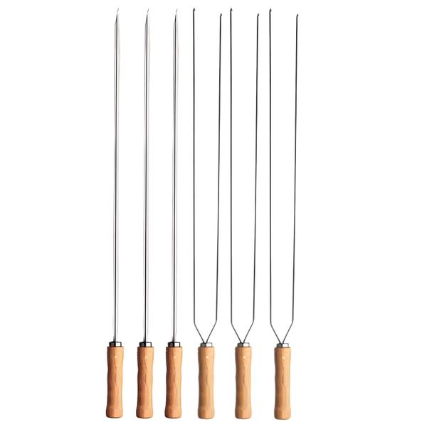 Imagem de Kit 6 Espetos Churrasco Churrasqueira 65cm Simples e Duplo Inox Cabo Madeira Tramontina