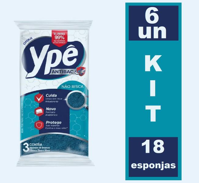 Imagem de Kit 6 Esponja Antibac Ypê Não Risca 18 UN Formato Anatômico