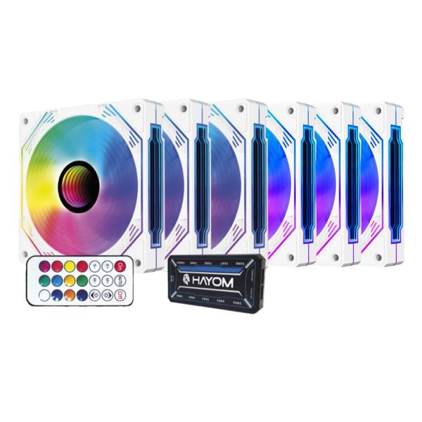 Imagem de Kit 6 Fan Hayom RGB 120mm C/ Controladora Branco  FC1309