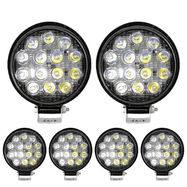 Imagem de Kit 6 Farol 14 Leds Milha Off Road Redondo 42W Jeep 12V/24V