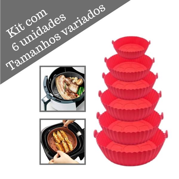 Imagem de Kit 6 Forma Airfryer Microondas Silicone Antiaderente Reutilizável Tamanhos Variados