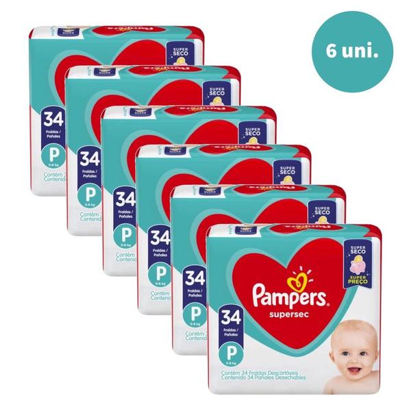 Imagem de KIT 6 FRALDAS PAMPERS SUPERSEC P/34 = 204un