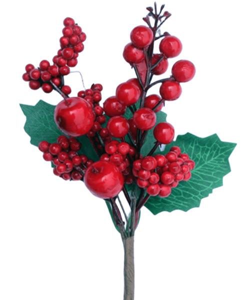 Imagem de Kit 6 Galho Jardim Artificial Frutas Vermelha Natal De 25cm