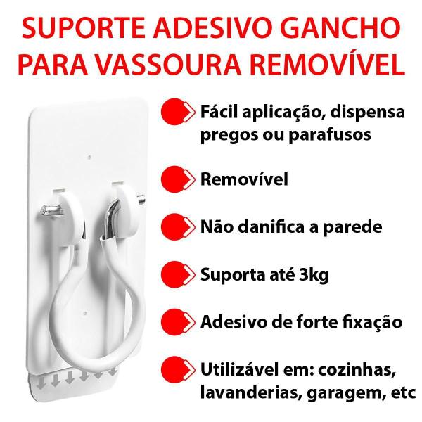 Imagem de Kit 6 Gancho Adesivo Suporte Vassoura De Parede Removível