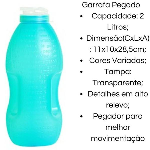 Imagem de Kit 6 Garrafa de Agua Para Geladeira 2L Com Pegador Várias Cores