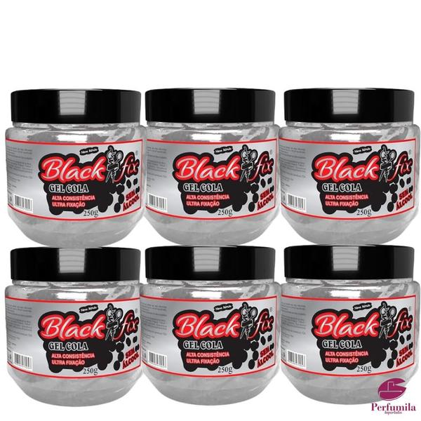 Imagem de Kit 6 Gel Cola Cabelo Black Fix 250gr Tampa Rosca