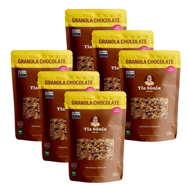 Imagem de Kit 6 Granola Gotas de Chocolate Coco Cereais 200g Tia Sônia