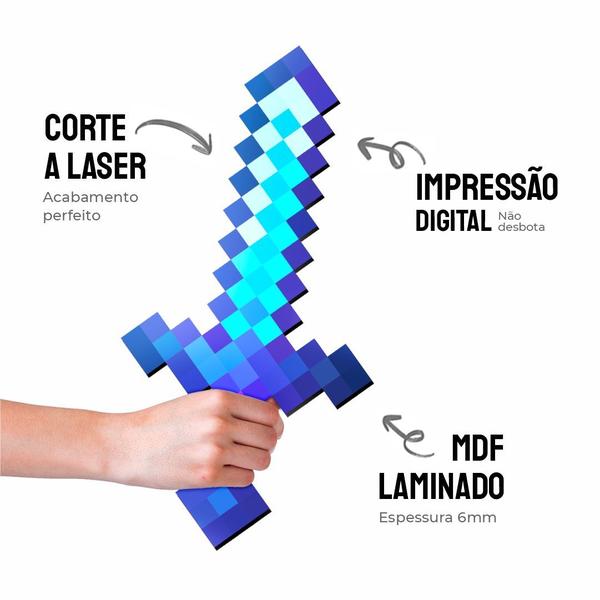 Kit 6 Itens Pixel Diamante Encantado Picareta Espada Mdf - ShopC Imagem de Kit 6 Itens Pixel Diamante Encantado Picareta Espada Mdf
