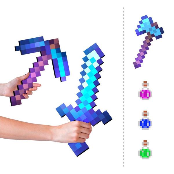 Kit 6 Itens Pixel Diamante Encantado Picareta Espada Mdf - ShopC Imagem de Kit 6 Itens Pixel Diamante Encantado Picareta Espada Mdf