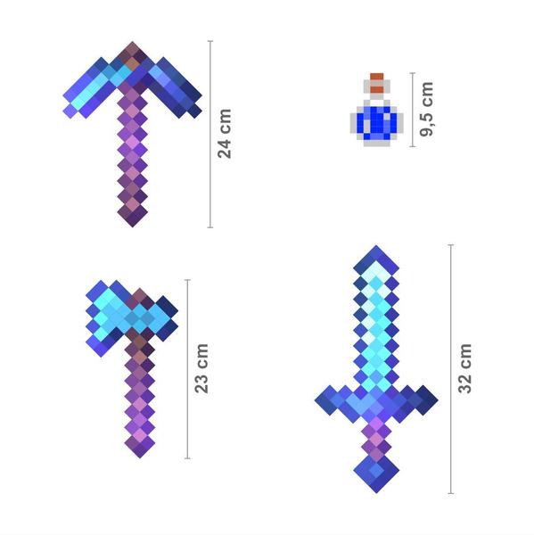 Kit 6 Itens Pixel Diamante Encantado Picareta Espada Mdf - ShopC Imagem de Kit 6 Itens Pixel Diamante Encantado Picareta Espada Mdf