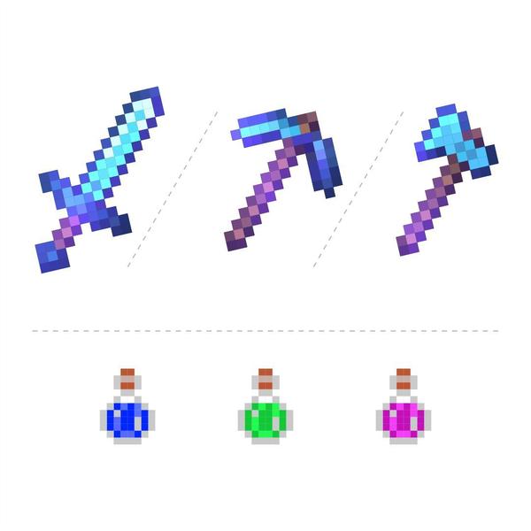 Kit 6 Itens Pixel Diamante Encantado Picareta Espada Mdf - ShopC Imagem de Kit 6 Itens Pixel Diamante Encantado Picareta Espada Mdf