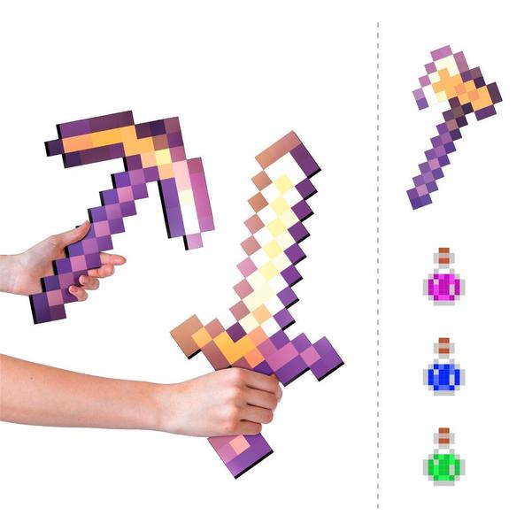 Kit 6 Itens Pixel Ouro Encantado Picareta Espada Machado - ShopC Imagem de Kit 6 Itens Pixel Ouro Encantado Picareta Espada Machado
