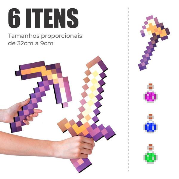 Kit 6 Itens Pixel Ouro Encantado Picareta Espada Machado - ShopC Imagem de Kit 6 Itens Pixel Ouro Encantado Picareta Espada Machado