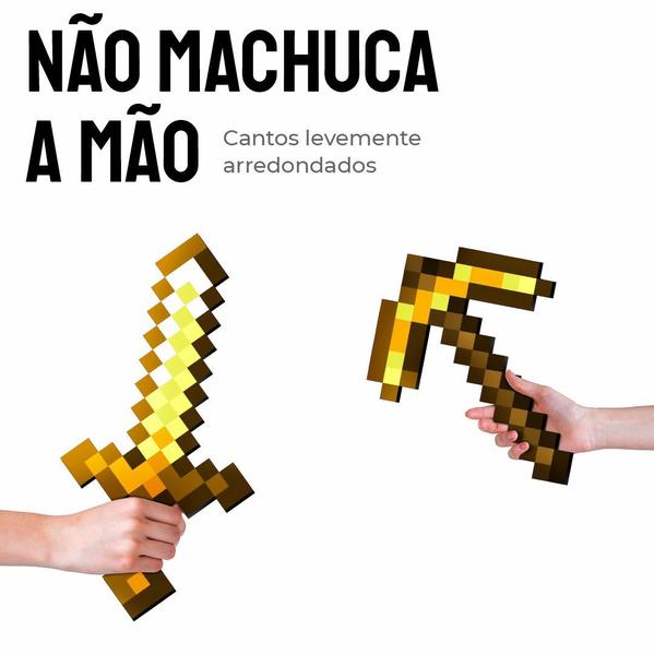 Imagem de Kit 6 Itens Pixel Ouro Picareta Espada Machado mdf