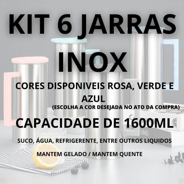 Imagem de Kit 6 Jarras Inox Com Tampa Para Suco E Água Verde