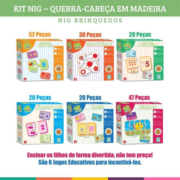 Imagem de Kit 6 Jogos Educativos Pedagógicos Em Madeira Nig Brinquedos