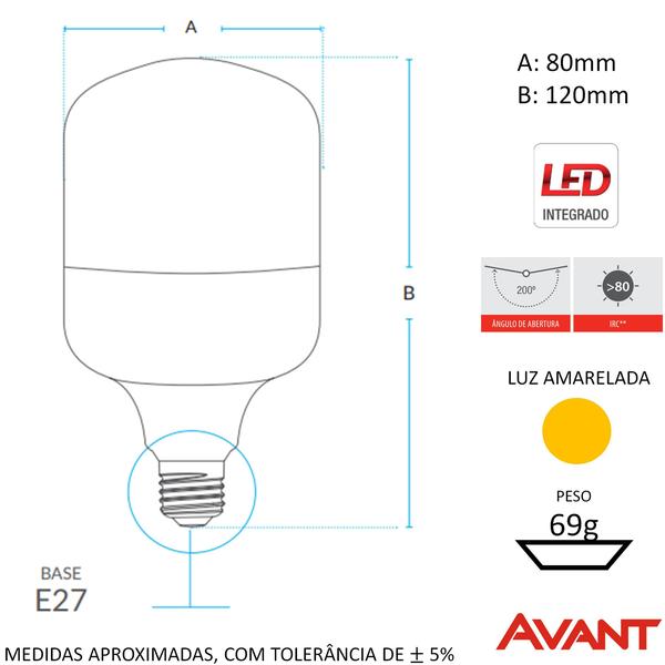 Imagem de Kit 6 Lampada Bulbo 40w Branco Quente 3000k Amarela Alta Potencia