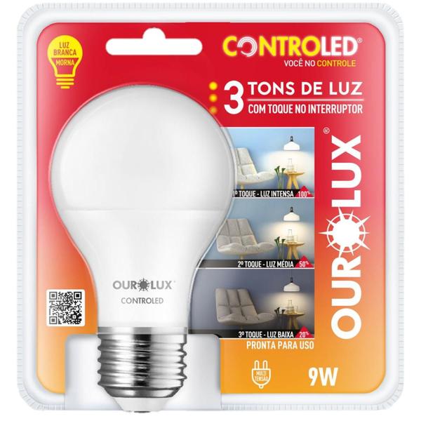 Imagem de Kit 6 Lampada Controled 9w 3 Toque 3 Tons 2700K Luz Amarela E27