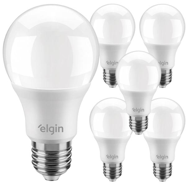 Imagem de Kit 6 Lâmpada Led 12w Elgin Bulbo E27 Residencial Bivolt 1.050lm Branco Frio 6500K Luz Branca