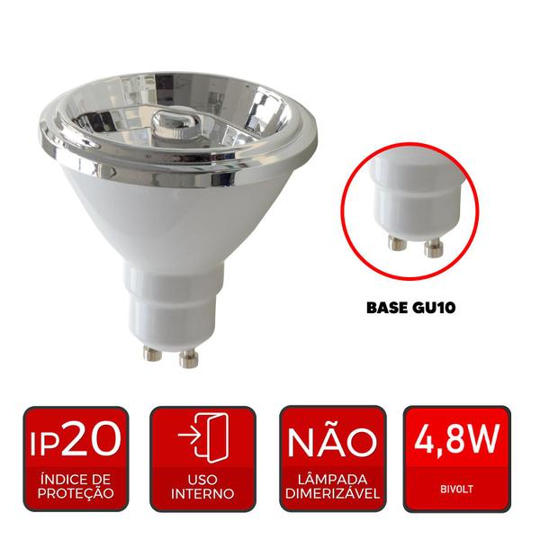 Imagem de Kit 6 Lampada Led Ar70 4,8W Branco Neutro 4000K GU10 Foco 24