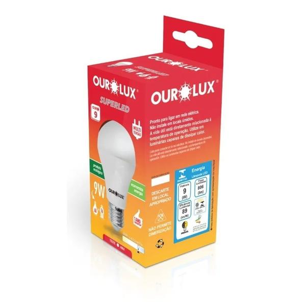 Imagem de Kit 6 Lâmpada Led Bulbo 9w Branco Quente (3000k) - Ourolux