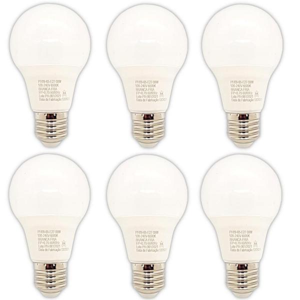 Imagem de Kit 6 Lâmpada Led Bulbo Branco Frio 9W Bivolt 6500K