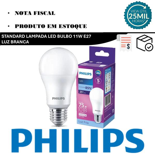 Imagem de Kit 6 Lampada Led Bulbo Philips 11w Branco Frio 6500K E27