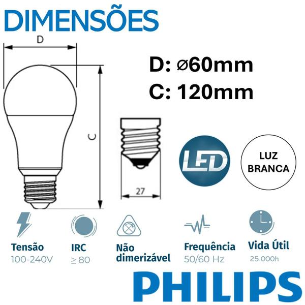 Imagem de Kit 6 Lampada Led Bulbo Philips 11w Branco Frio 6500K E27