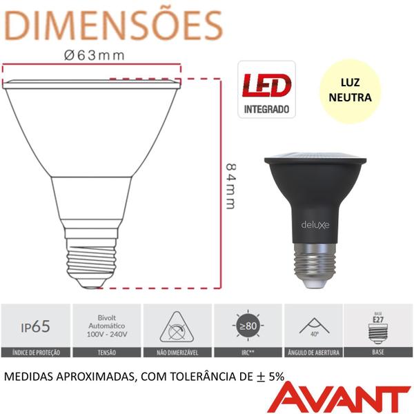 Imagem de Kit 6 Lampada Led Par20 Preto 7w Branco Neutro 4000K E27 Bivolt