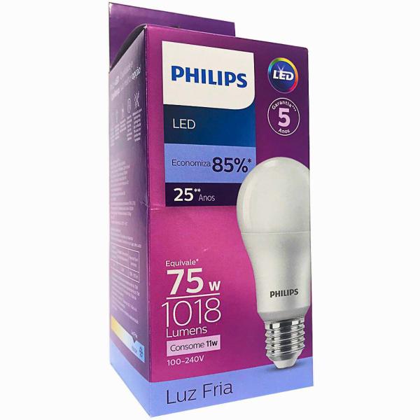 Imagem de Kit 6 Lâmpada Led Philips 11w Branco Frio 6500K E27 Equivale 75w Luz Branca Bulbo Super Led Residencial Bivolt