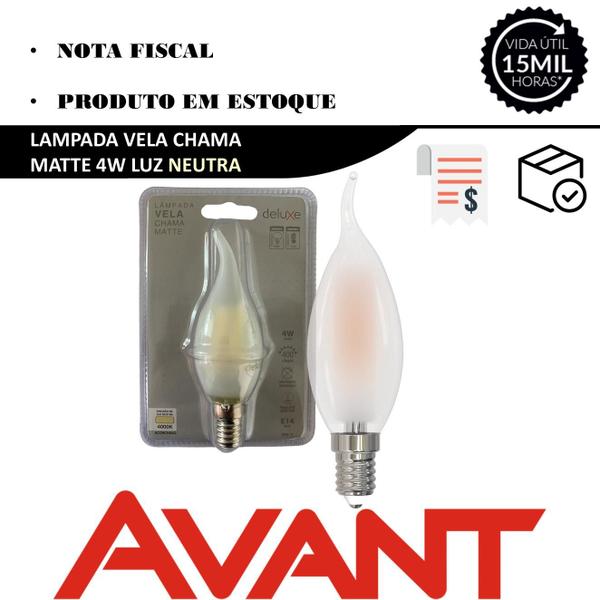 Imagem de Kit 6 Lampada Led Vela Chama Matte 4w Branco Neutro 4000k E14