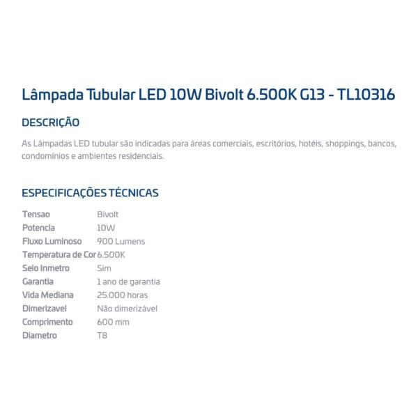 Imagem de Kit 6 Lâmpada Tubular Led 60cm 10w Branco Frio 6500K Luz Branca T8 Empalux 900lm G13 Bivolt Compatível Fluorescente