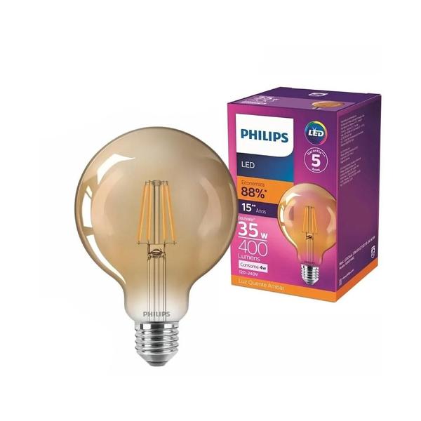 Imagem de Kit 6 lampadas filamento globo led 4w g93 400lm philips